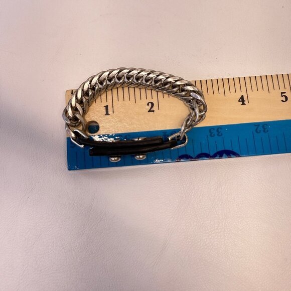 Chunky Chain & Leather Bracelet Signed JB Silver-Tone Black Biker Punk Grunge - Picture 7 of 7